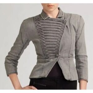 Alice + Olivia Gray Chain Embellished Military Jacket Blazer